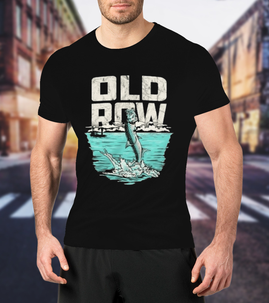 Old Row Tarpon Jumping Fishing Scene T-Shirt