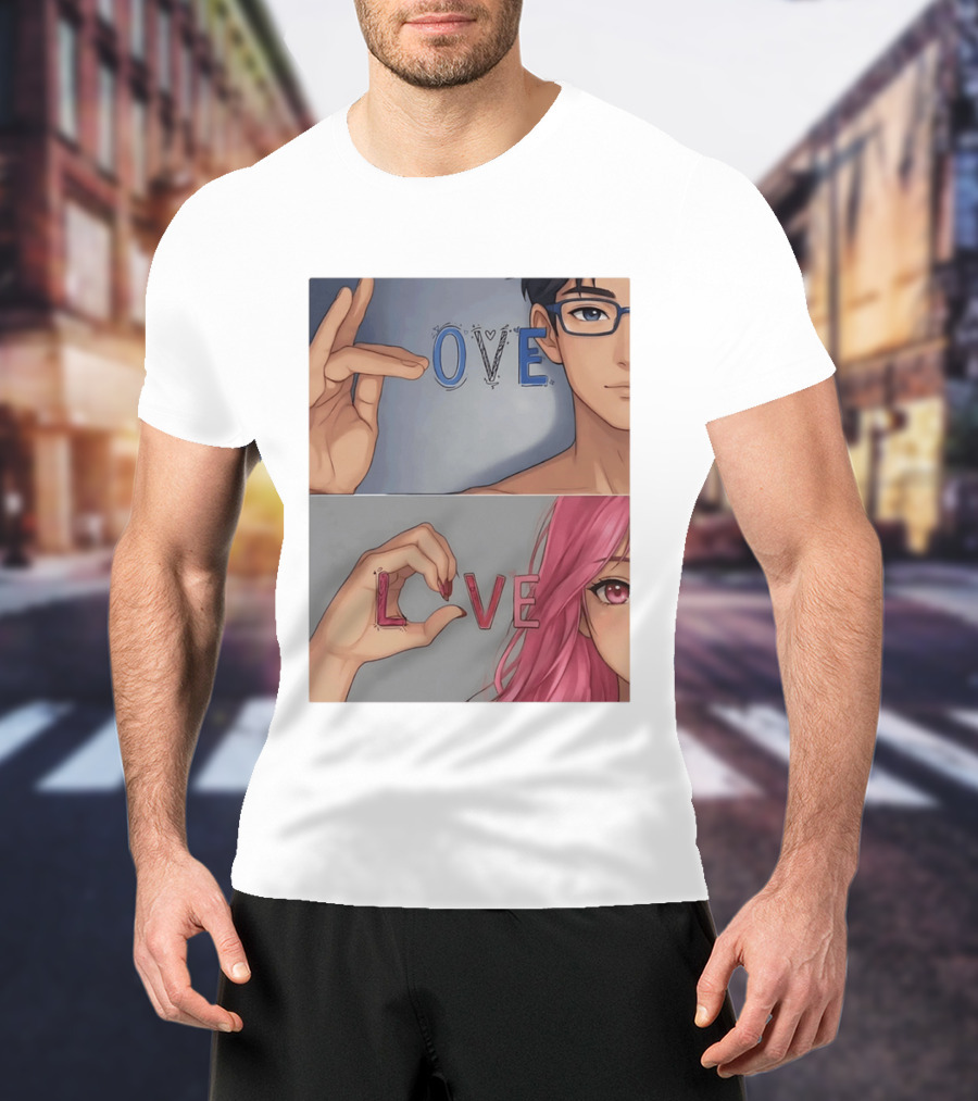 Love Love Anime Couple Hand Gesture T-Shirt