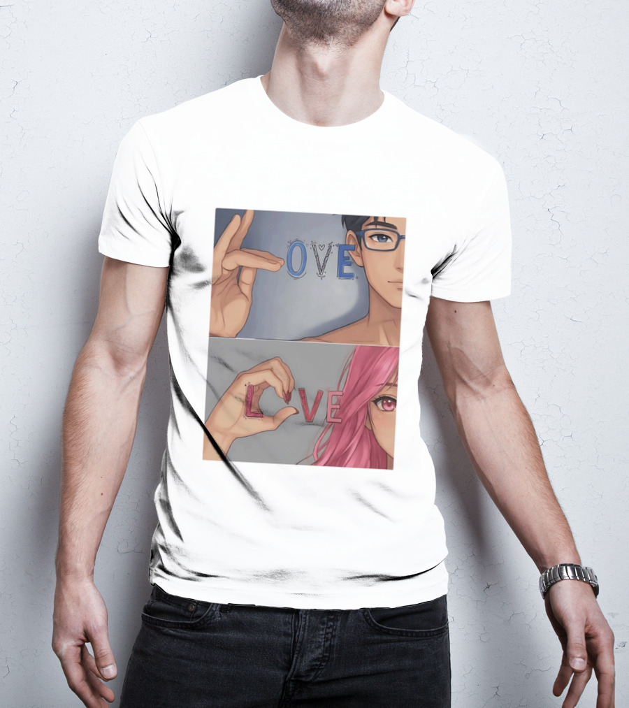 Love Love Anime Couple Hand Gesture T-Shirt