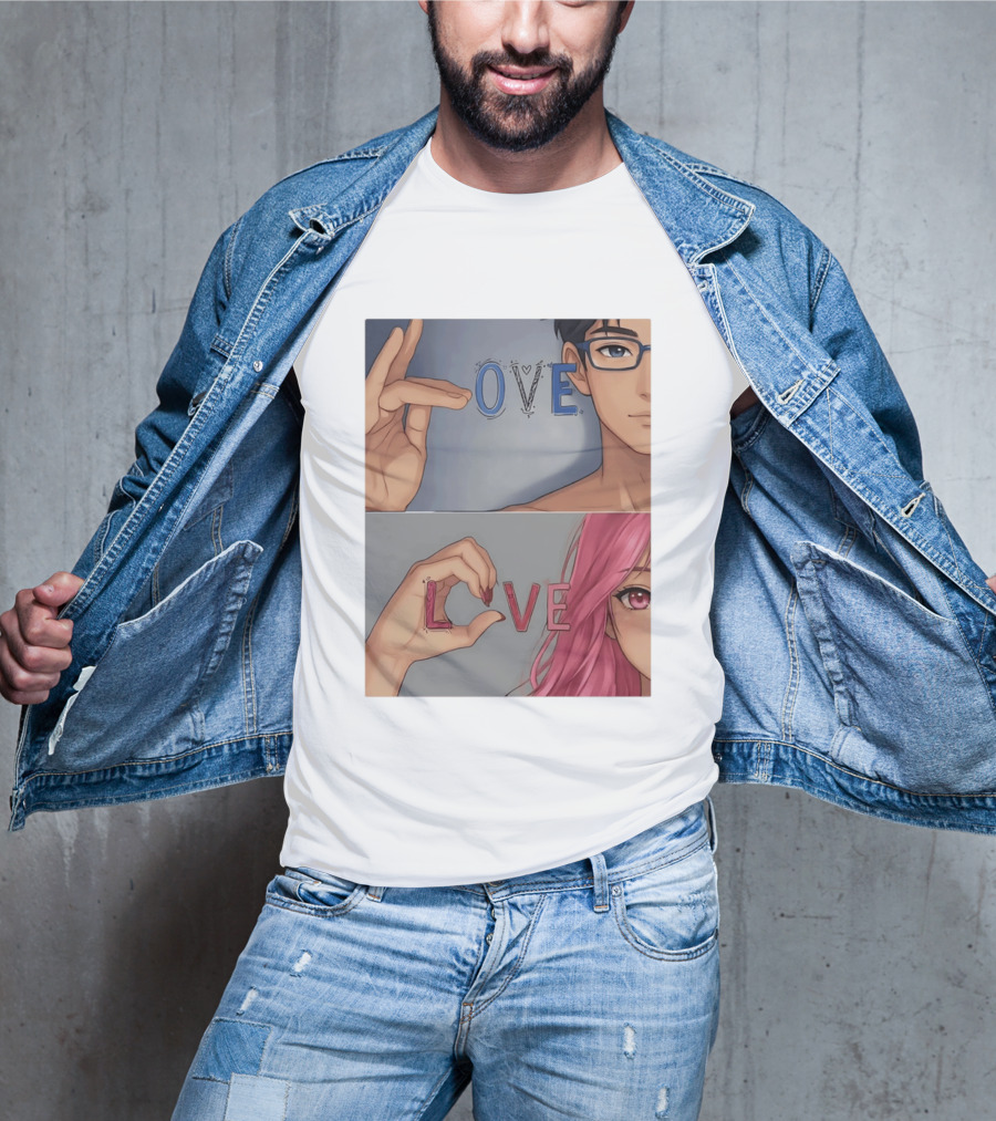 Love Love Anime Couple Hand Gesture T-Shirt
