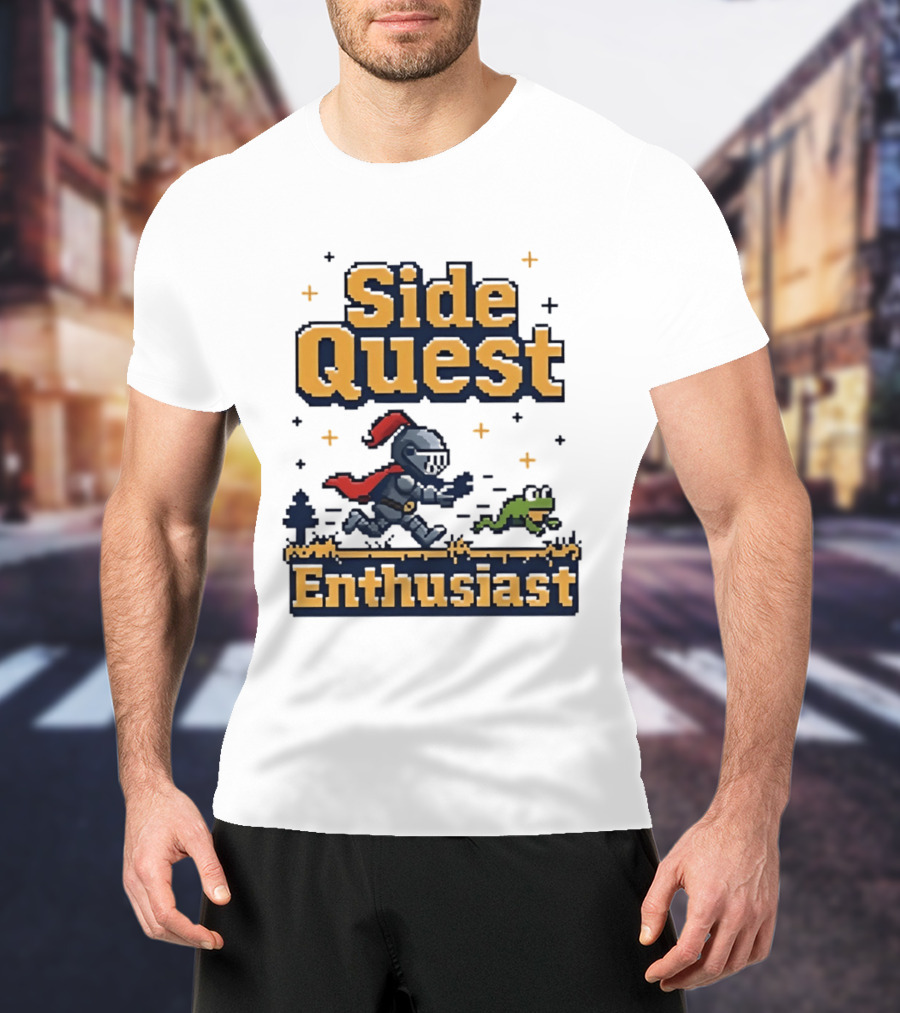 Side Quest Enthusiast Knight Chasing Frog Adventure T-Shirt