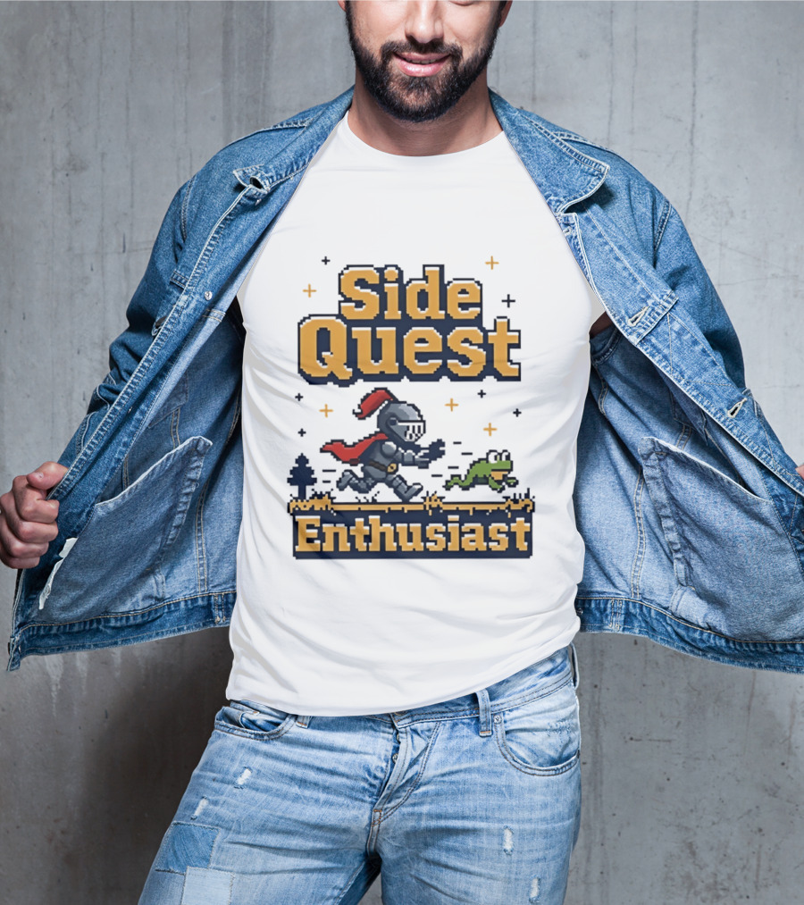 Side Quest Enthusiast Knight Chasing Frog Adventure T-Shirt