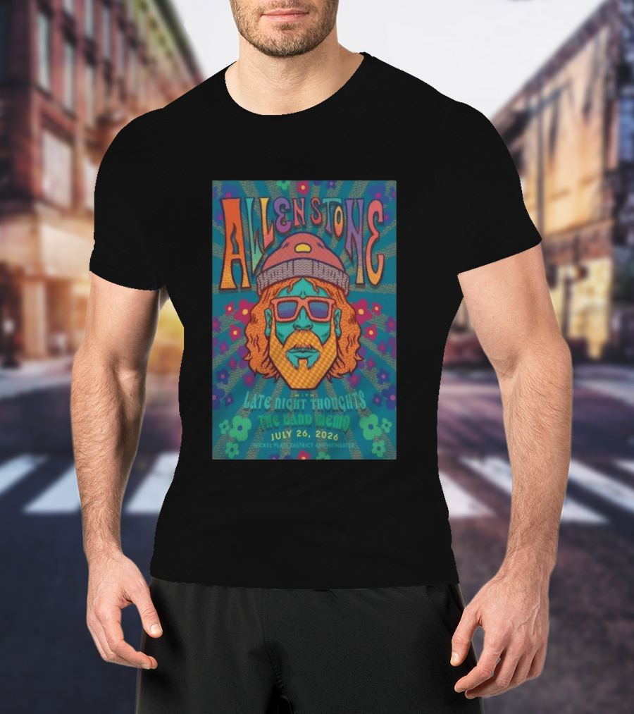 Allen Stone Fishers Indiana Late Night Thoughts The Band Memo July 26 2026 Nickel Plate District Amphitheater T-Shirt