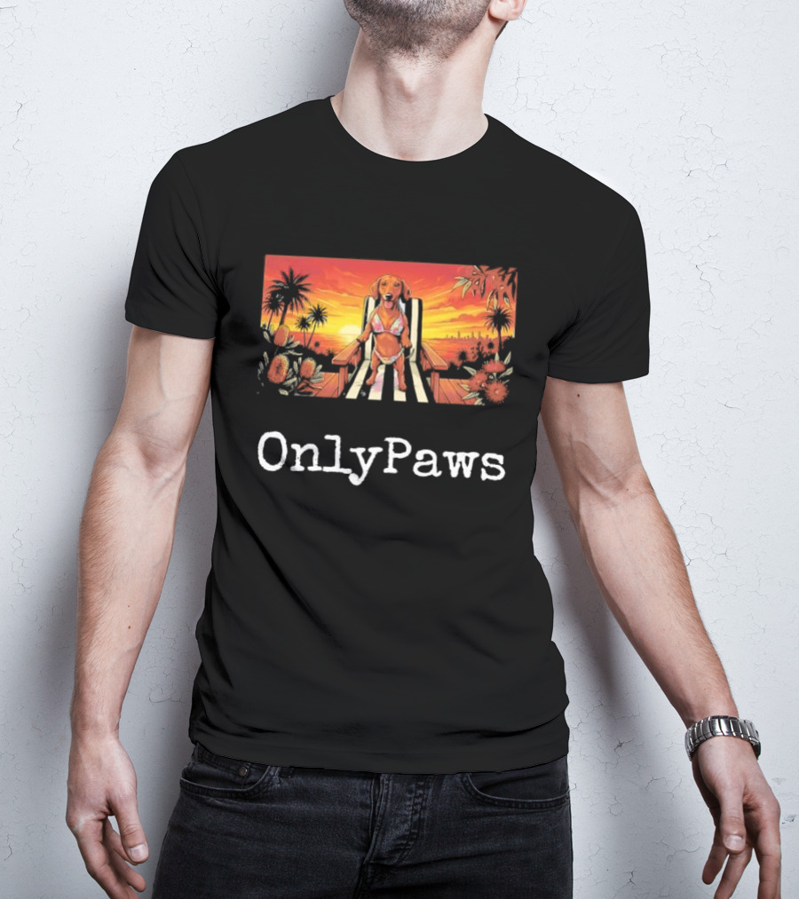 Beach Vibes Dachshund OnlyPaws Sunset Scene T-Shirt