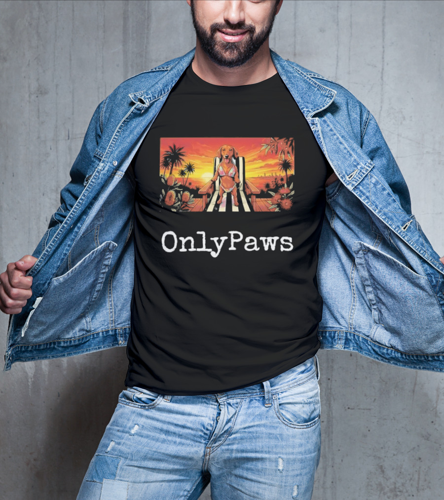 Beach Vibes Dachshund OnlyPaws Sunset Scene T-Shirt