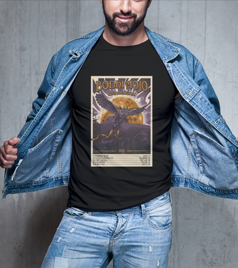 Bodhi Mojo Pacific Northwest Run 2026 Tour Owl Illustration Dates And Locations T-Shirt