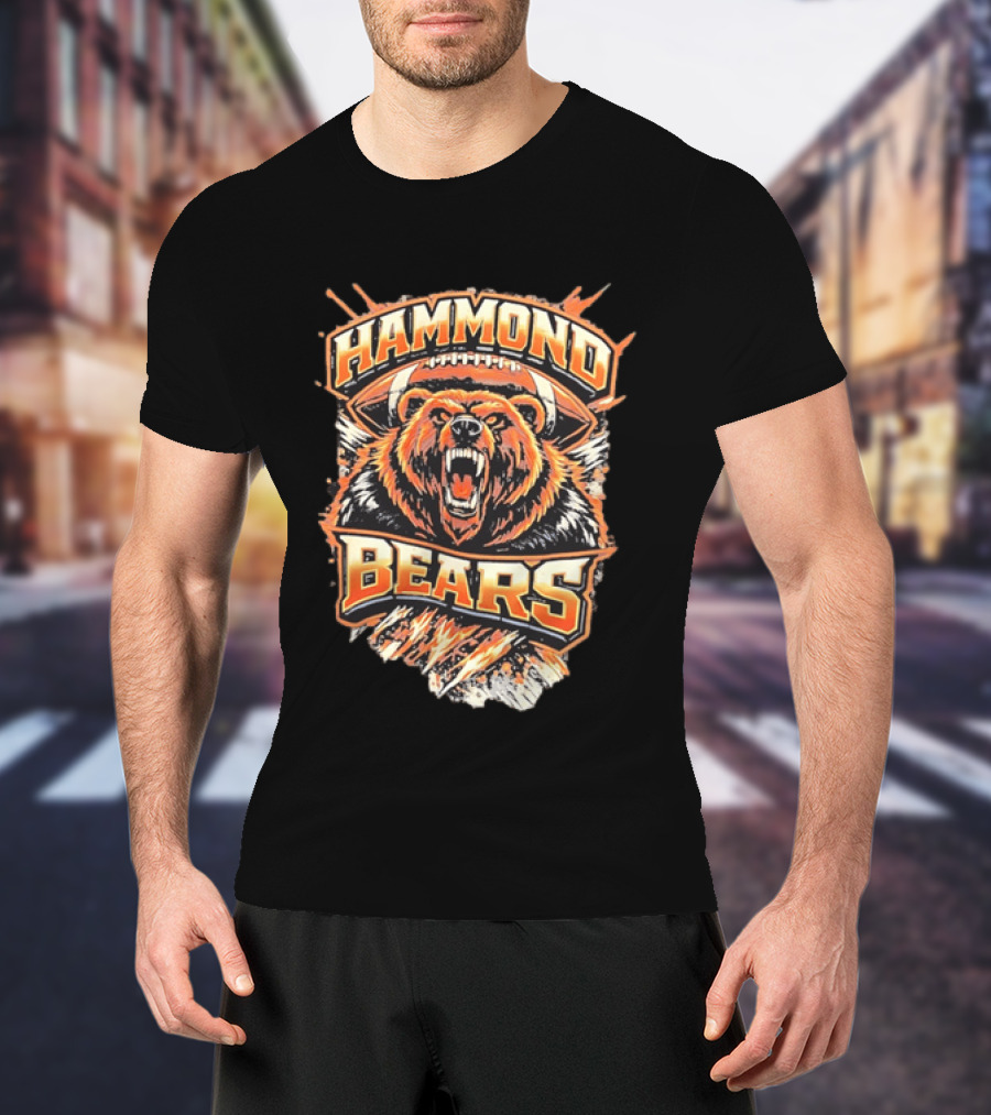 Hammond Bears Football Roaring Bear And Football T-Shirt