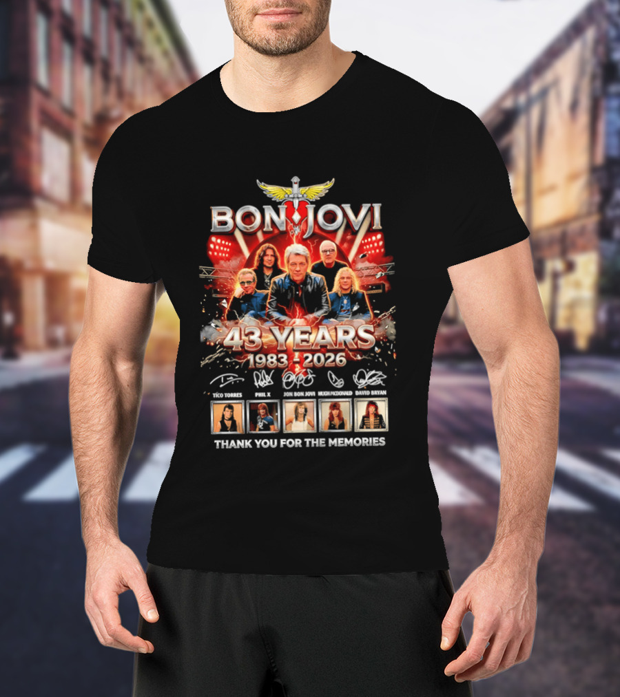 Bon Jovi 43 Years Celebration 1983 2026 Thank You For The Memories Signatures T-Shirt
