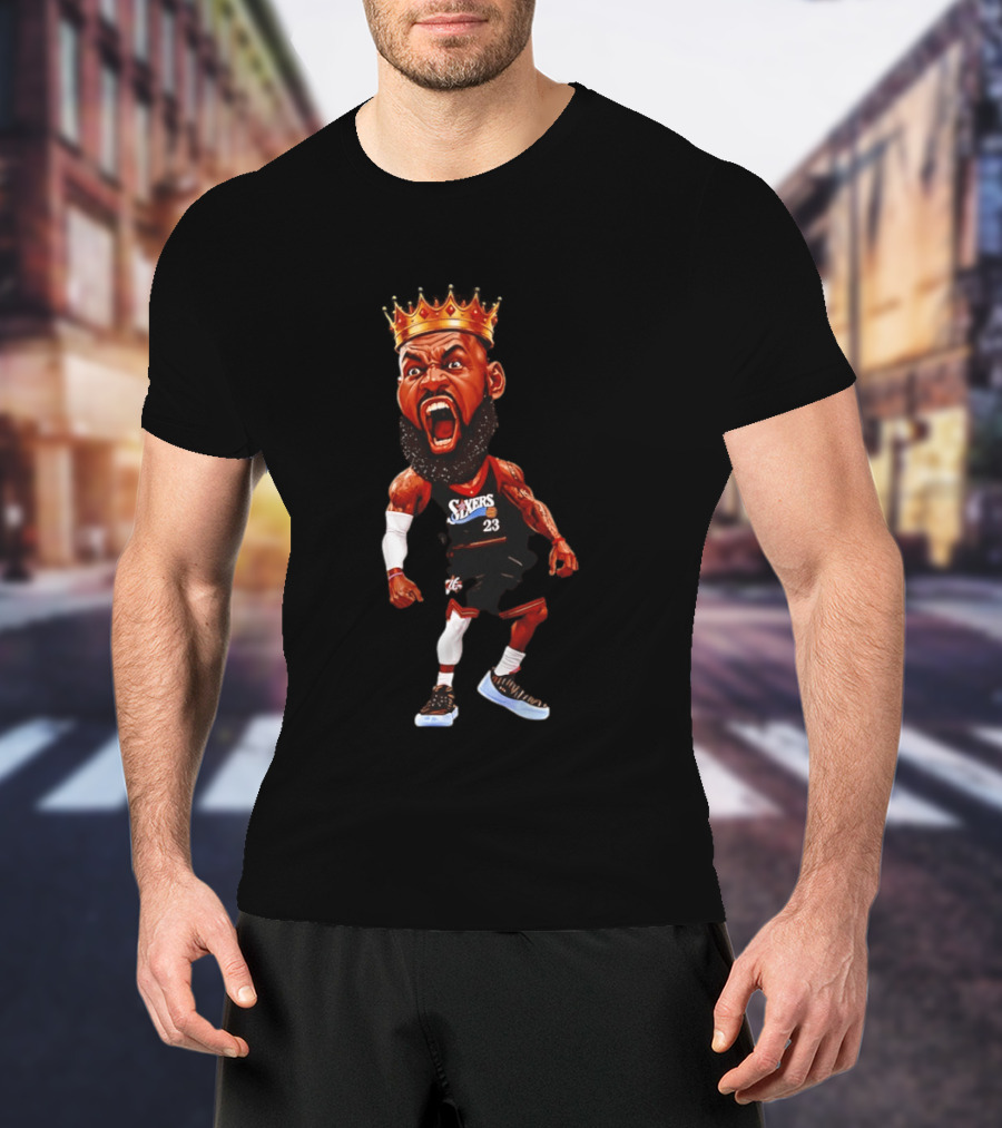 LeBron James Philadelphia 76ers King Caricature 23 Sixers T-Shirt