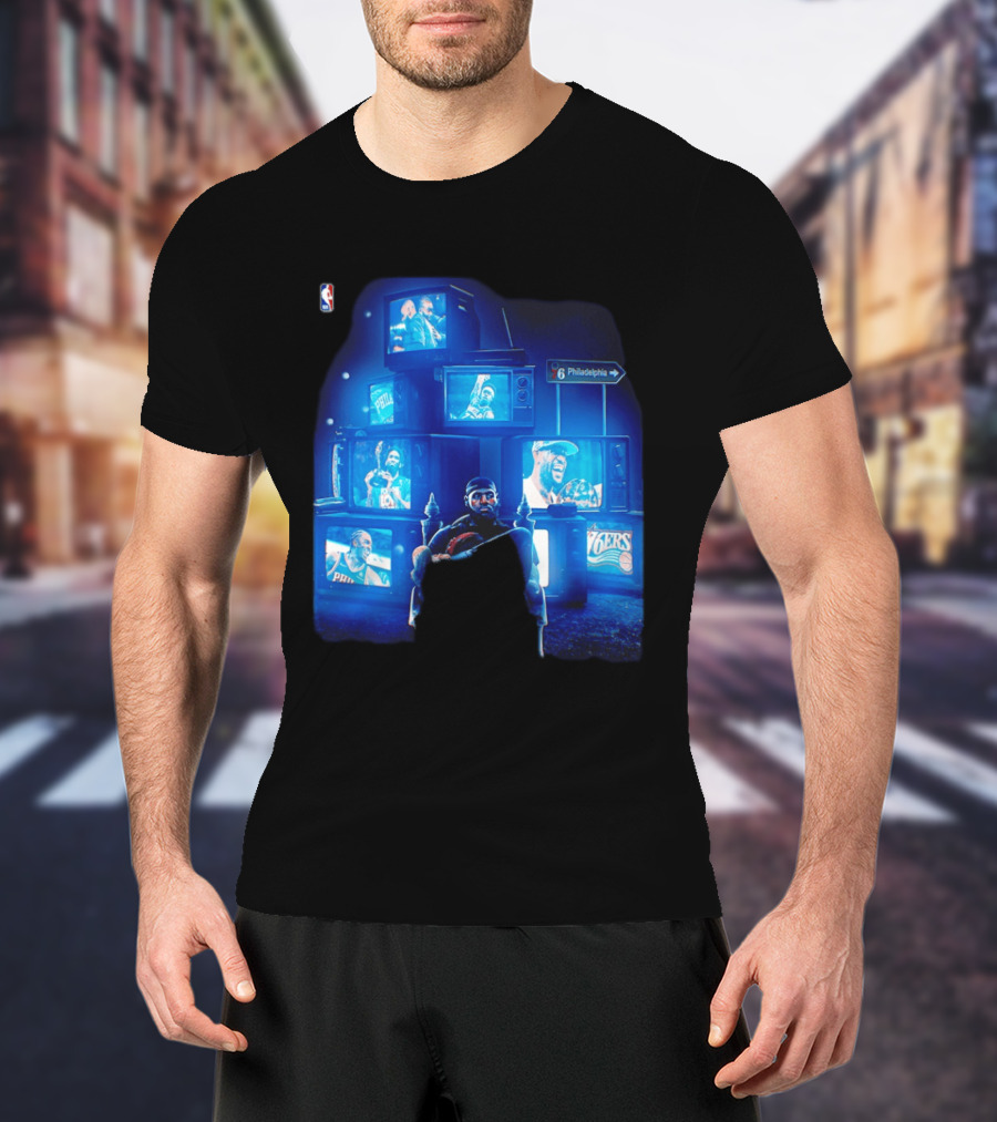 Philadelphia 76ers LeBron James NBA Collage TVs And Signs T-Shirt