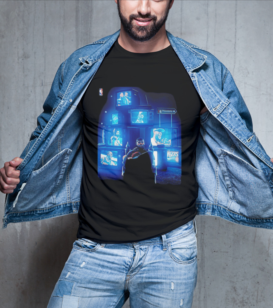 Philadelphia 76ers LeBron James NBA Collage TVs And Signs T-Shirt