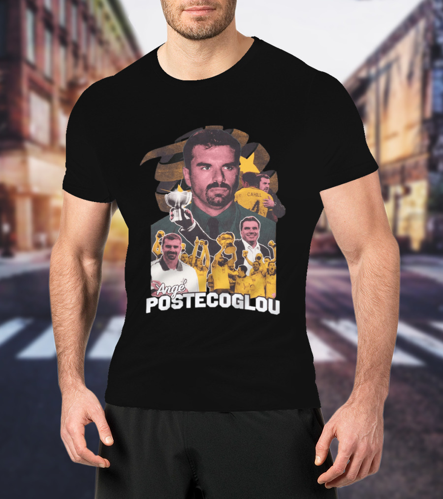 Ange Postecoglou Victory Celebration Collage Champions Cup Cahill T-Shirt