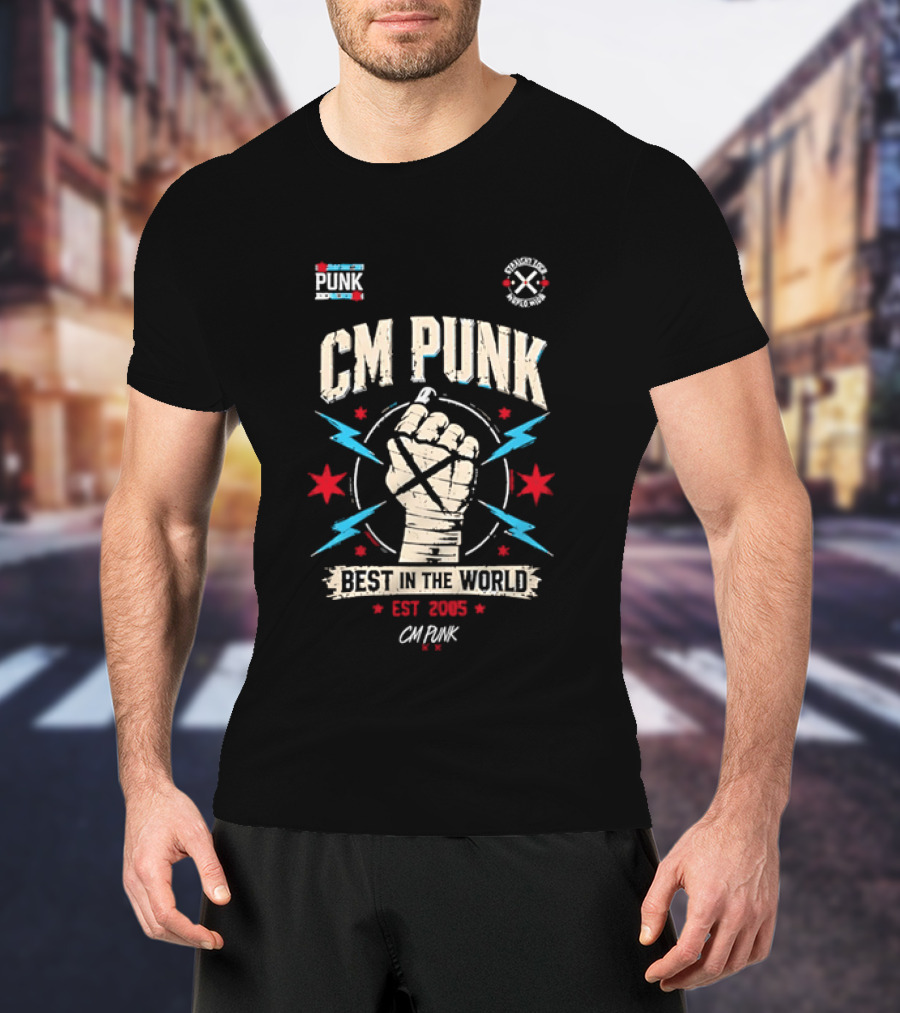 CM Punk Fist Best In The World Est 2005 Stars And Lightning T-Shirt