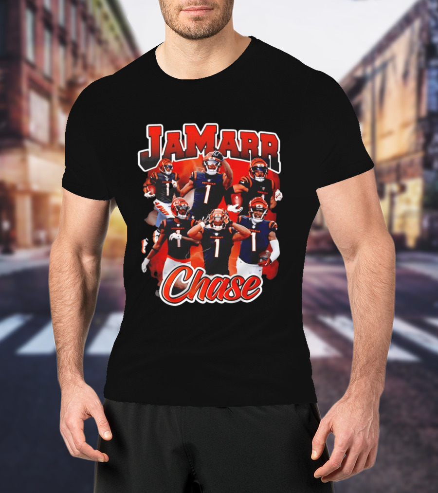 Ja'Marr Chase Cincinnati Bengals Collage Player 1 NFL Football Star T-Shirt