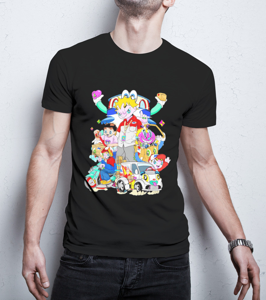 JNE Express Delivery Cartoon Characters And Van Fun Anime T-Shirt