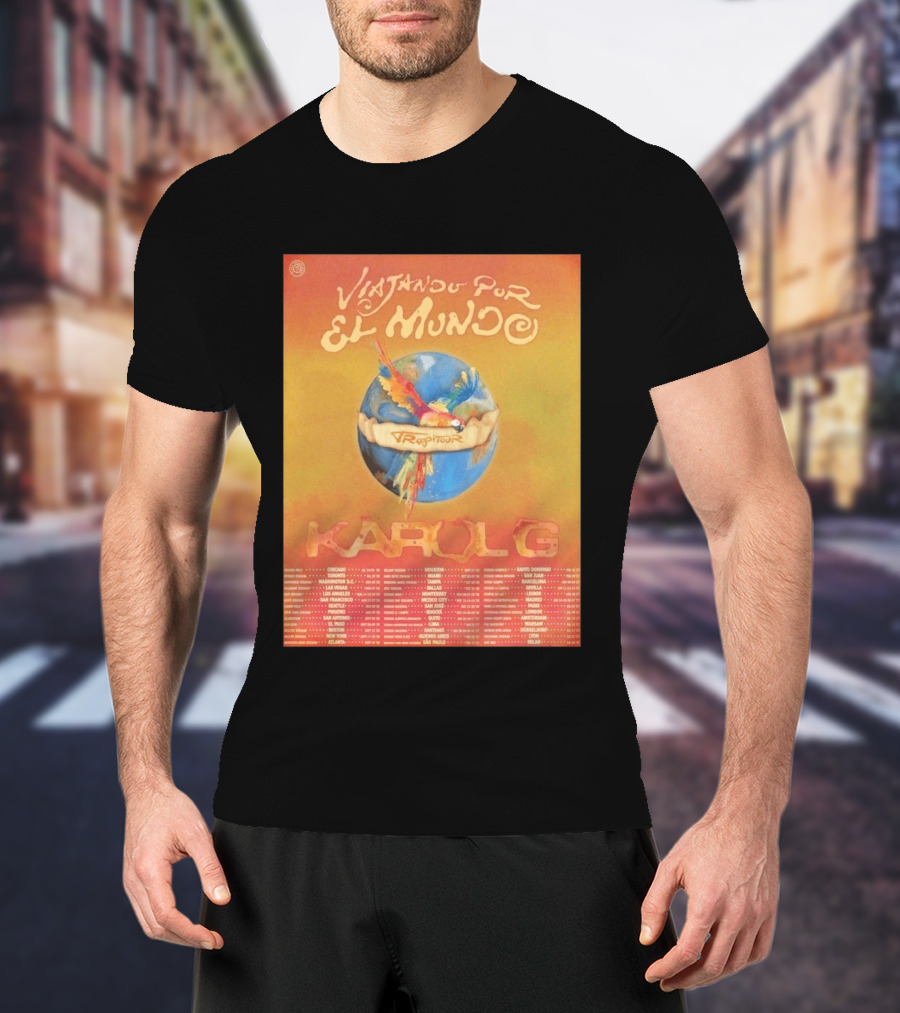 Karol G Viajando Por El Mundo Tropitour 2026 World Tour Dates Colorful Parrot T-Shirt