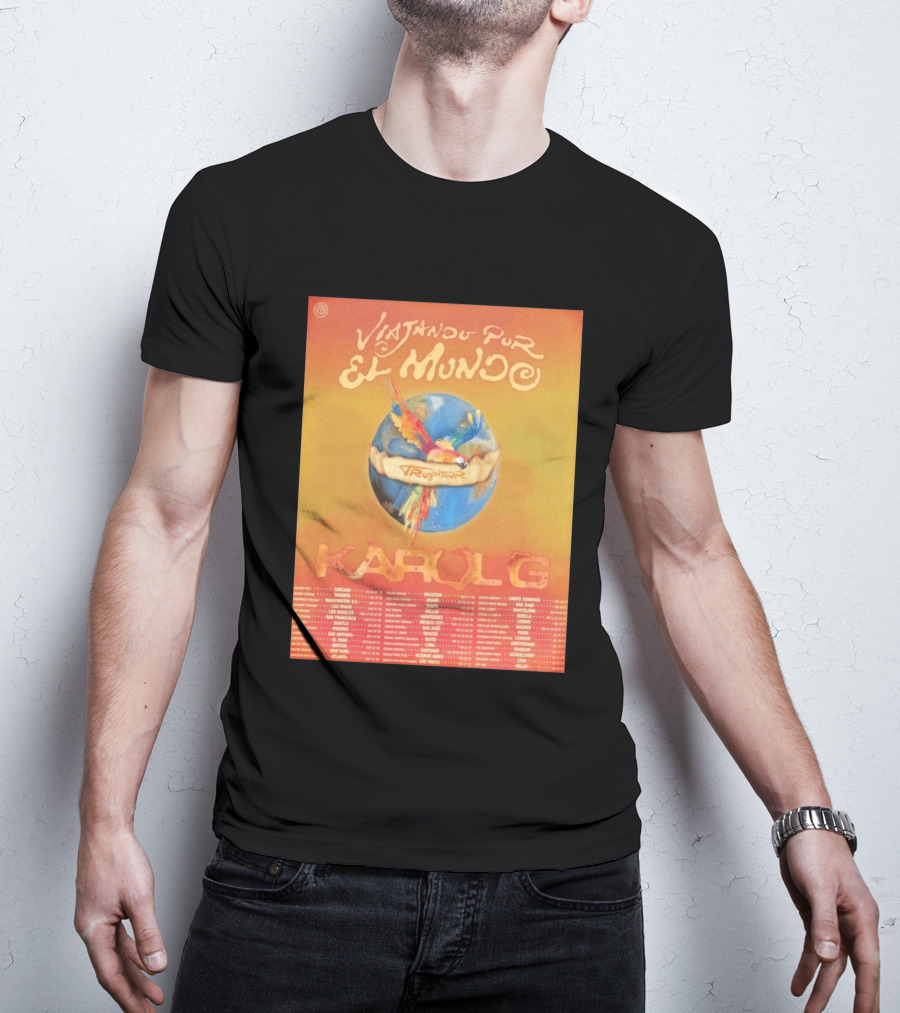 Karol G Viajando Por El Mundo Tropitour 2026 World Tour Dates Colorful Parrot T-Shirt