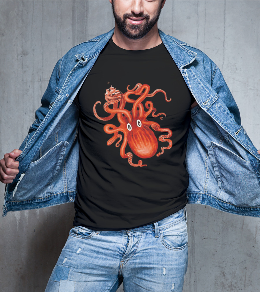 Kraken Vs Ship Nautical Adventure Monster T-Shirt