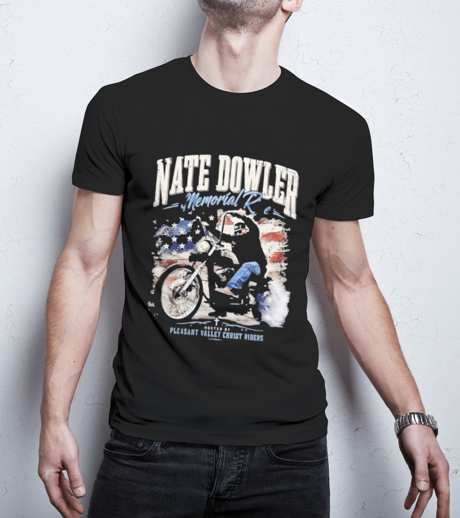 Nate Dowler Memorial Ride Pleasant Valley Ghost Riders American Flag Moto T-Shirt