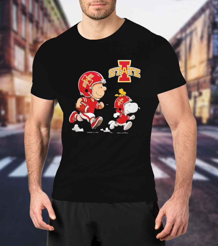 Peanuts Charlie Brown Snoopy Woodstock Running Football Iowa State T-Shirt