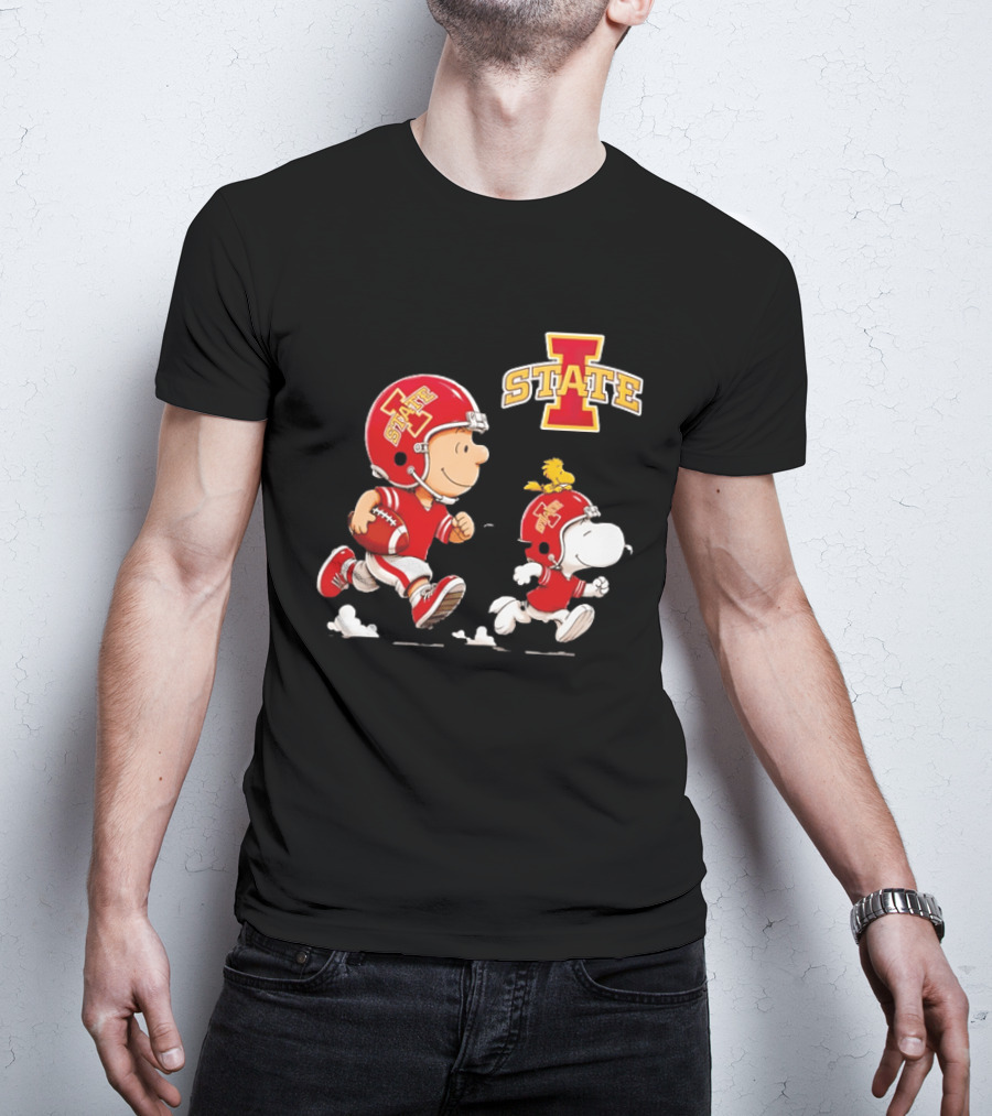 Peanuts Charlie Brown Snoopy Woodstock Running Football Iowa State T-Shirt