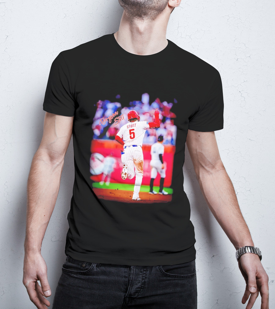 Philadelphia Phillies Bryson Stott 5 Baseball Game Action T-Shirt