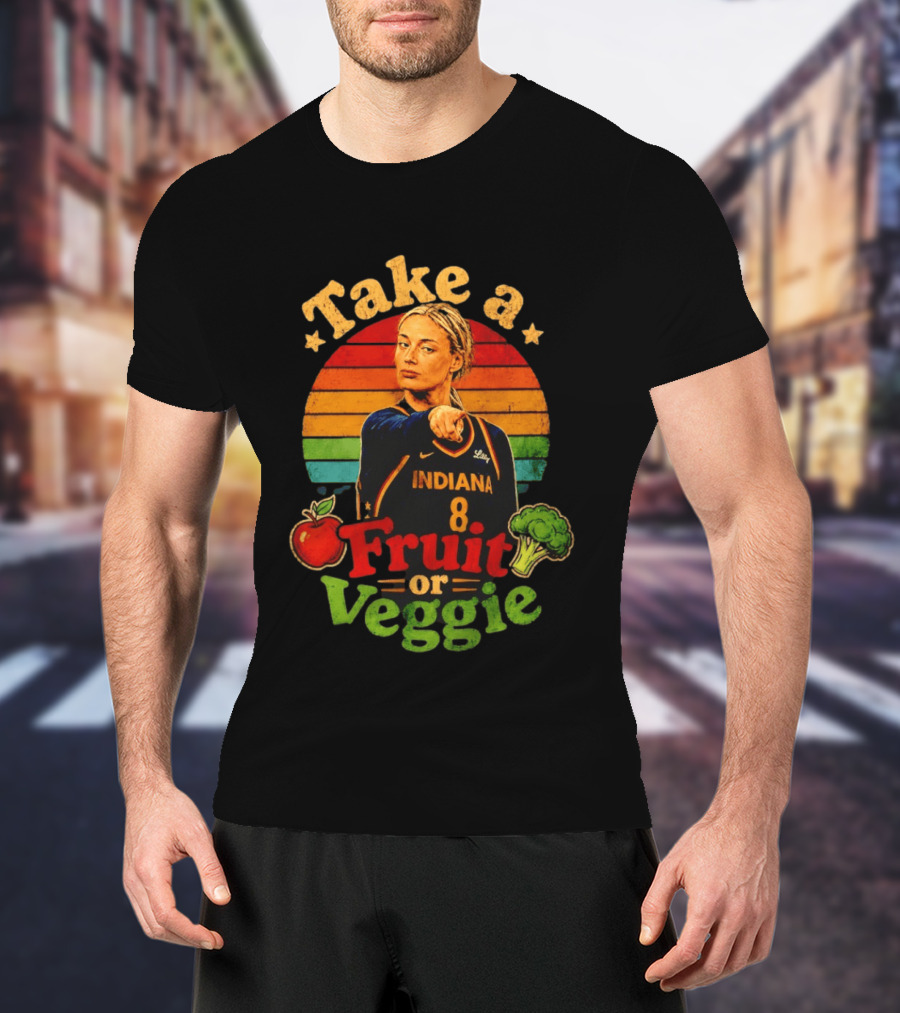 Sophie Cunningham Indiana Fever Take A Fruit Or Veggie Rainbow Stripes T-Shirt