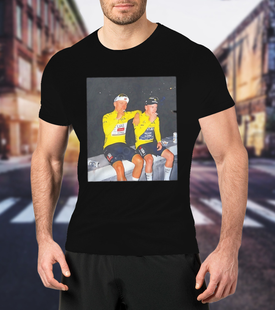 Tadej Pogačar Jonas Vingegaard Smoking LCL UAE Team Emirates Jumbo Visma Yellow Jersey T-Shirt