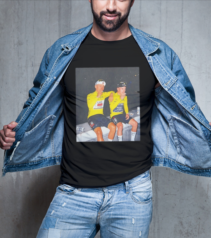 Tadej Pogačar Jonas Vingegaard Smoking LCL UAE Team Emirates Jumbo Visma Yellow Jersey T-Shirt