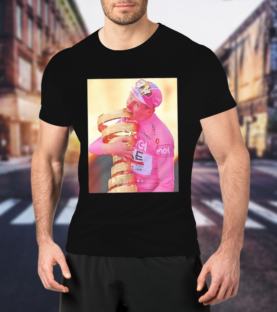 Tadej Pogačar Trophy Celebration UAE Pink Jersey T-Shirt