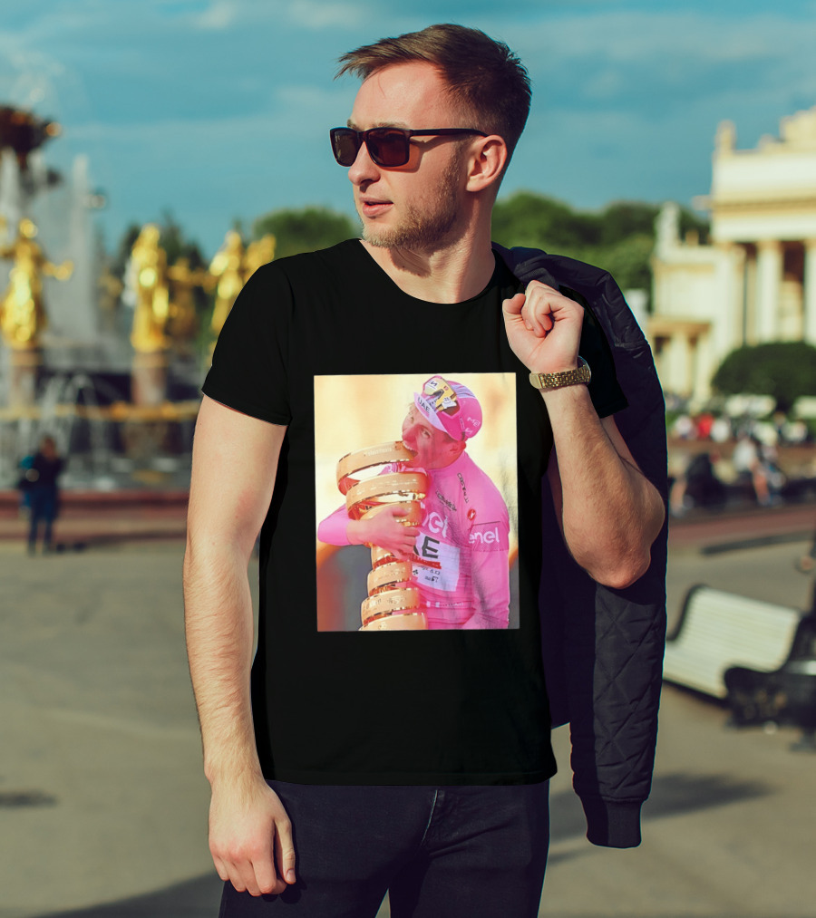Tadej Pogačar Trophy Celebration UAE Pink Jersey T-Shirt