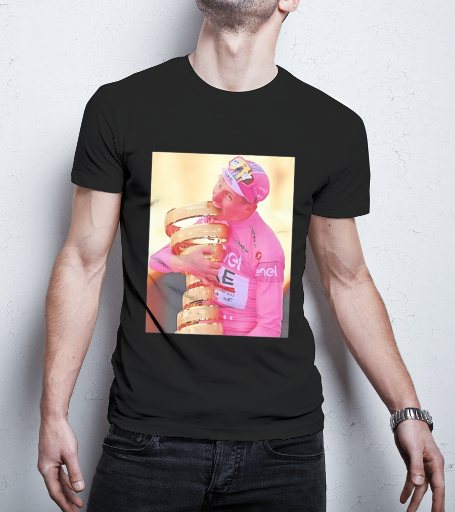 Tadej Pogačar Trophy Celebration UAE Pink Jersey T-Shirt