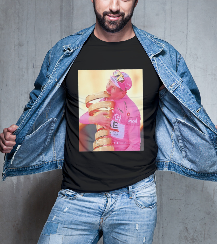 Tadej Pogačar Trophy Celebration UAE Pink Jersey T-Shirt