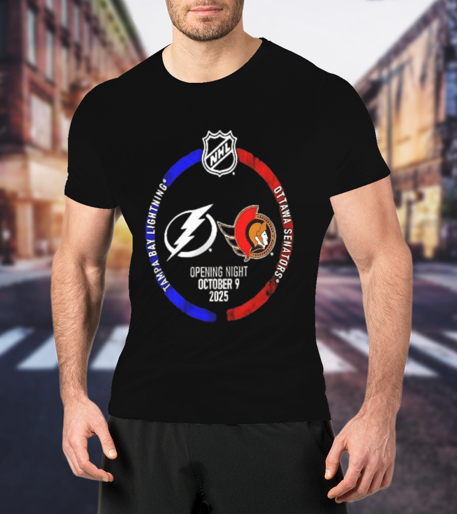 Tampa Bay Lightning Vs Ottawa Senators 2025 NHL Opening Night October 9 T-Shirt