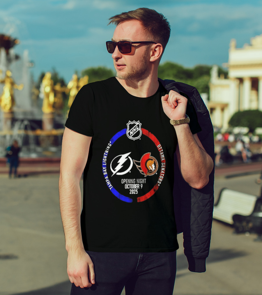 Tampa Bay Lightning Vs Ottawa Senators 2025 NHL Opening Night October 9 T-Shirt