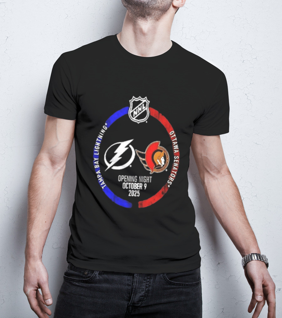 Tampa Bay Lightning Vs Ottawa Senators 2025 NHL Opening Night October 9 T-Shirt