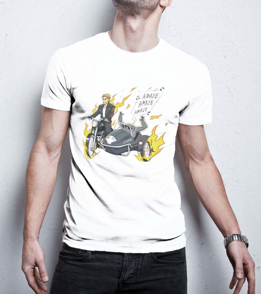 Amaze Amaze Amaze Ghost Rider Motorcycle Sidecar Flames T-Shirt