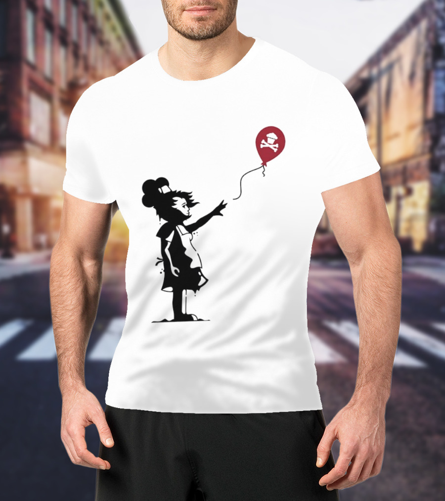 Baker Reaching For Cupcake And Crossbones Balloon Black Silhouette On Red T-Shirt