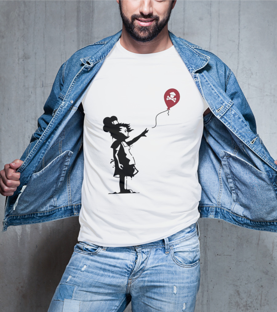 Baker Reaching For Cupcake And Crossbones Balloon Black Silhouette On Red T-Shirt