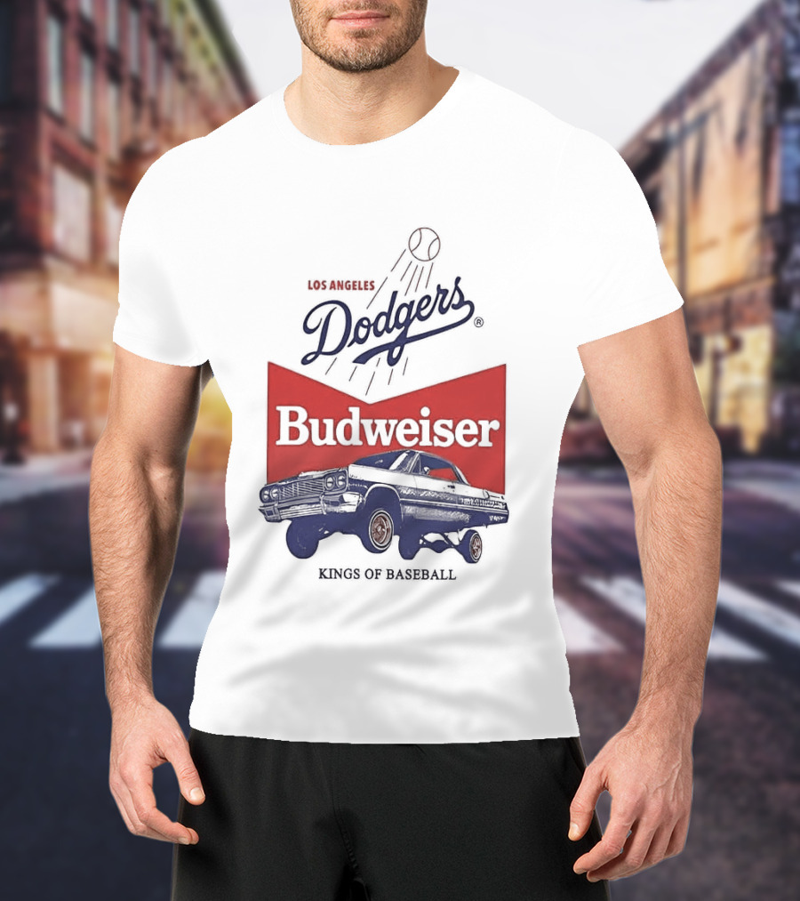 Los Angeles Dodgers Budweiser Kings Of Baseball Retro Car T-Shirt