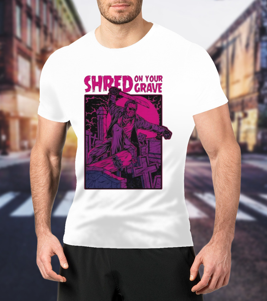Shred On Your Grave Halloween Skateboarding Tombstones Horror T-Shirt