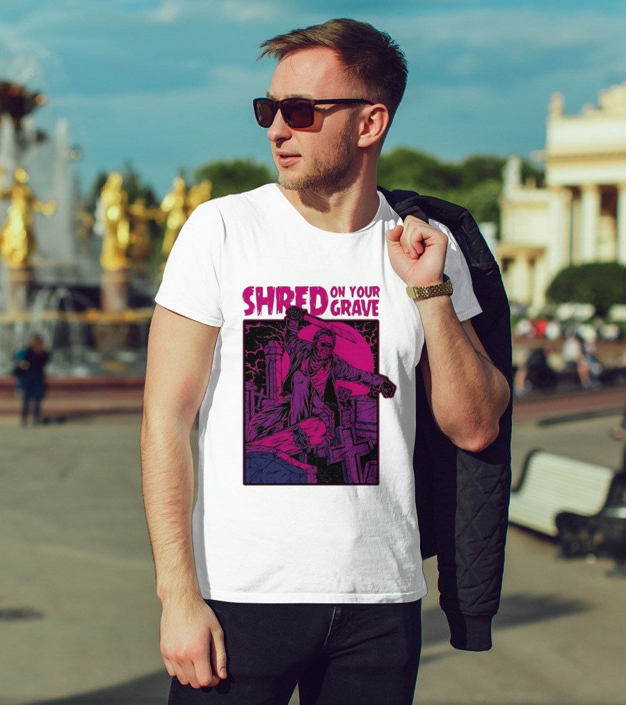 Shred On Your Grave Halloween Skateboarding Tombstones Horror T-Shirt
