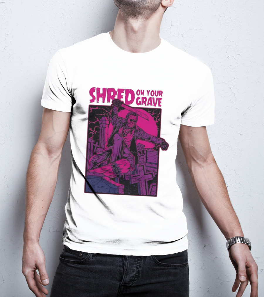 Shred On Your Grave Halloween Skateboarding Tombstones Horror T-Shirt