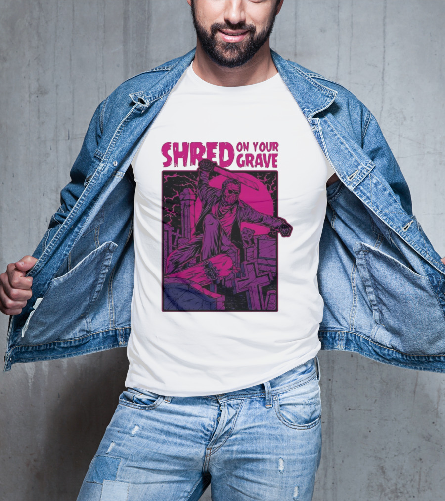 Shred On Your Grave Halloween Skateboarding Tombstones Horror T-Shirt