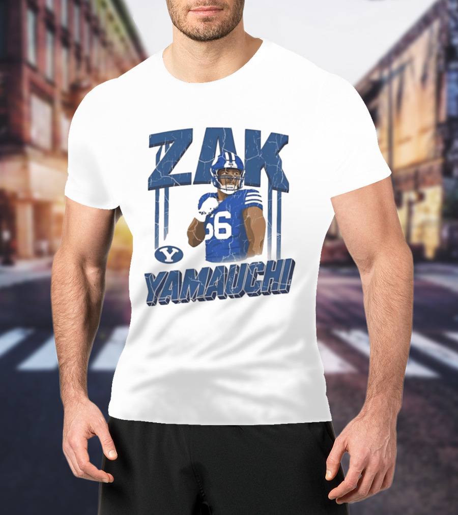 Zak Yamauchi Football Number 66 Blue And Green T-Shirt