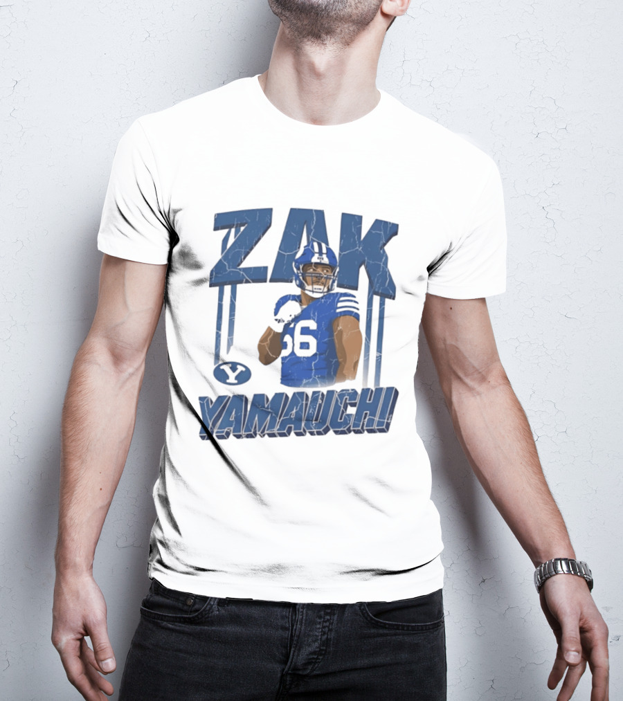 Zak Yamauchi Football Number 66 Blue And Green T-Shirt