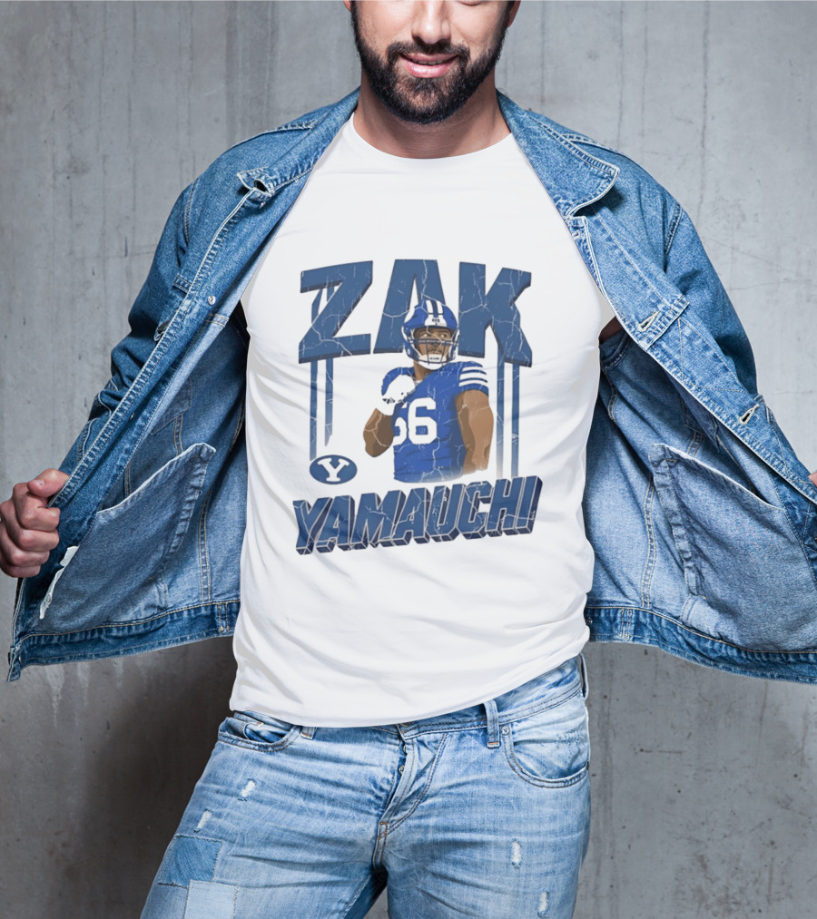 Zak Yamauchi Football Number 66 Blue And Green T-Shirt