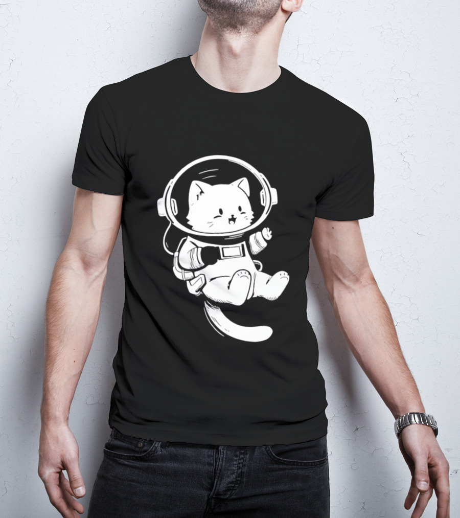 Astronaut Cat Floating In Space Suit Cosmic Adventure T-Shirt