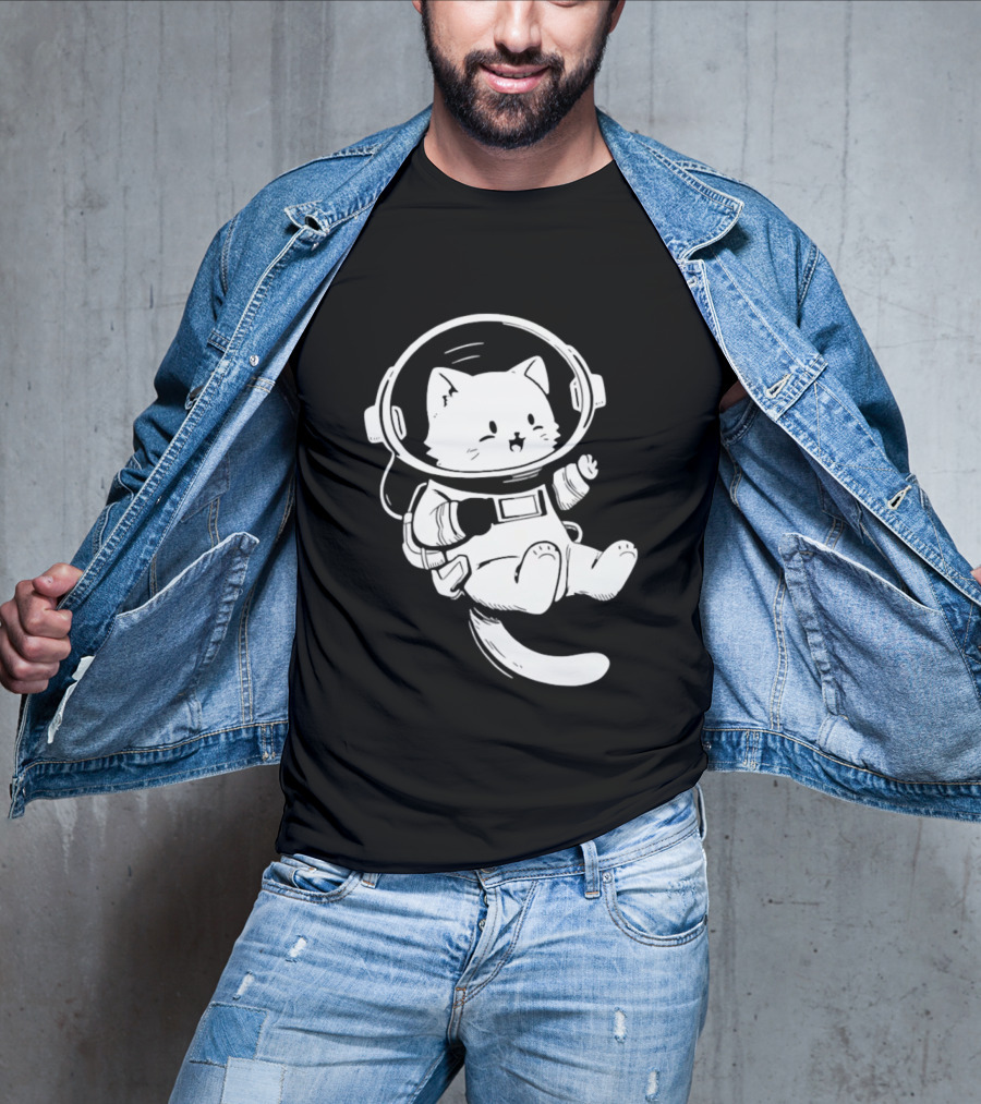 Astronaut Cat Floating In Space Suit Cosmic Adventure T-Shirt