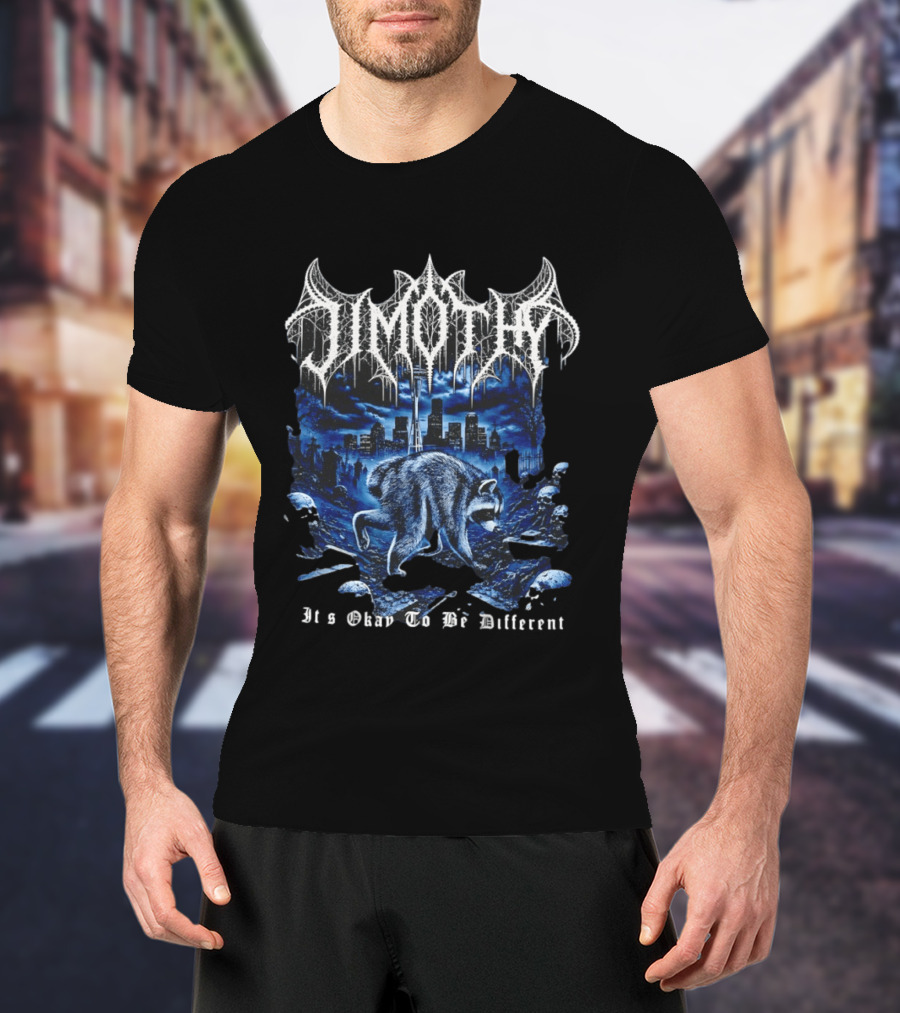 Jimothy Heavy Metal Raccoon It's Okay To Be Different Urban Night Scene T-Shirt